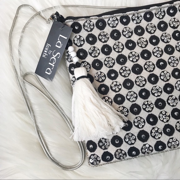 La Sera by franchi Crossbody/Clutch Blk Wht NWT - Picture 4 of 11